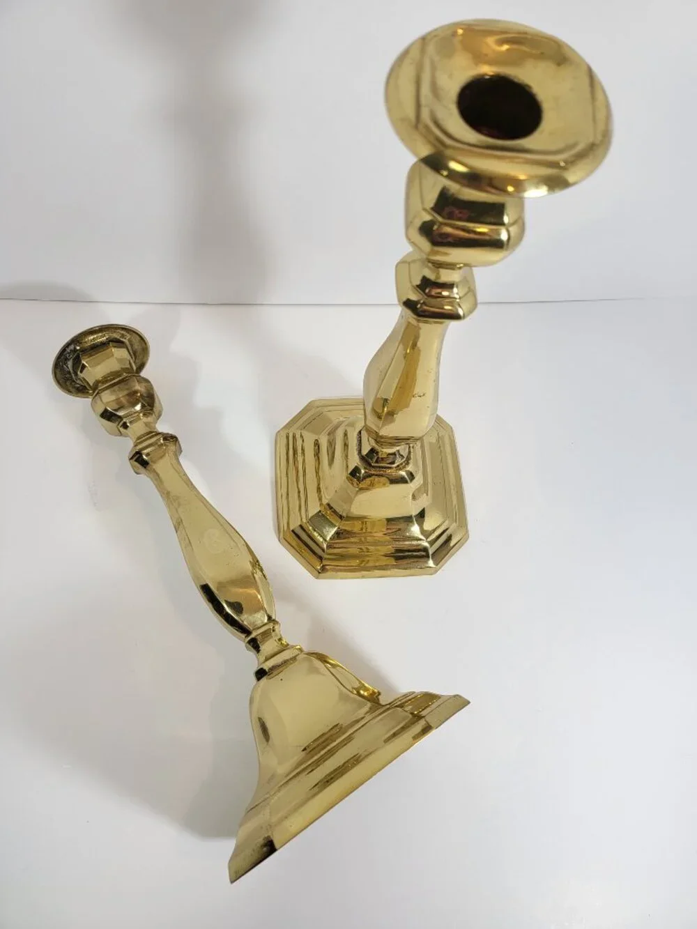 Vintage Solid Brass Candlestick Holder Pair 11.5” Tall, Traditional Mantle Decor